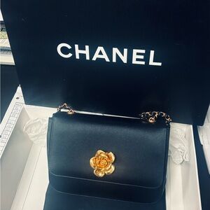 Authentic Vintage Chanel Camellia Satin Small Frame Bag Full Set NIB